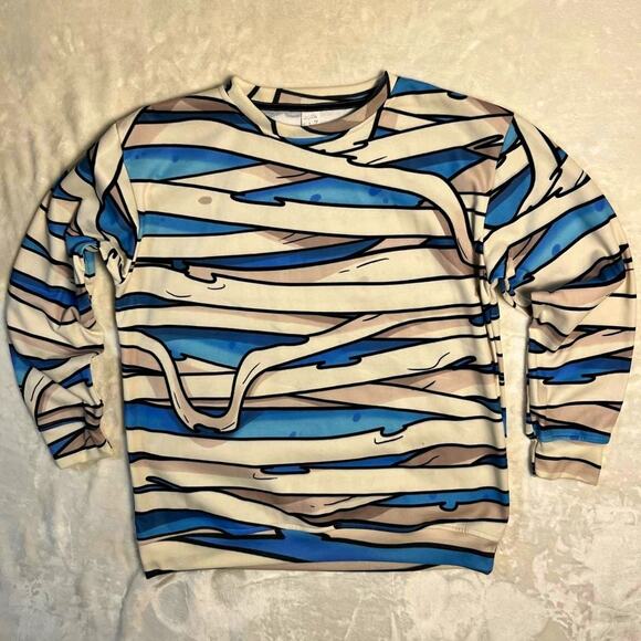 RageOn Mummy Wrap Sweatshirt Size Large White Beige Blue Aura Vibes Skate Emo - Picture 1 of 8